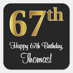 67th Birthday – Elegant Luxurious Faux Gold Look # Square Sticker