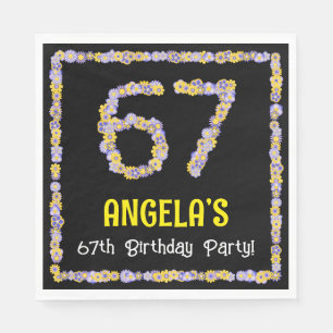 67th Birthday: Floral Flowers Number, Custom Name Napkin