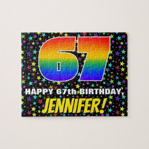 67th Birthday — Fun, Colourful Star Field Pattern Jigsaw Puzzle
