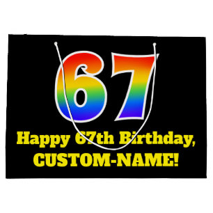67th Birthday ~ Fun, Colourful, Vibrant, Rainbow 6 Large Gift Bag