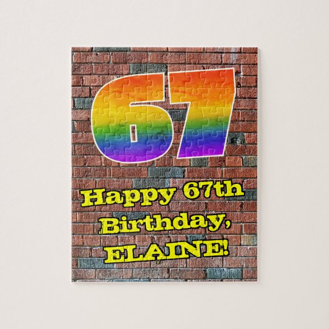 67th Birthday: Fun Graffiti-Inspired Rainbow 67 Jigsaw Puzzle (Vertical)