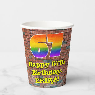 67th Birthday: Fun Graffiti-Inspired Rainbow 67 Paper Cups