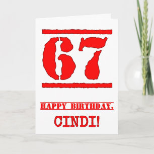 67th Birthday: Fun, Red Rubber Stamp Inspired Look Card