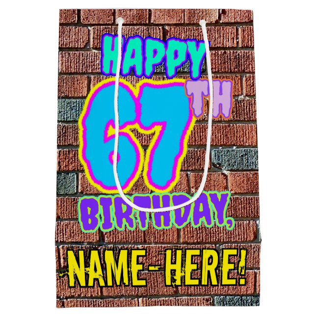 67th Birthday: Fun, Urban Graffiti Inspired Look Medium Gift Bag (Back)