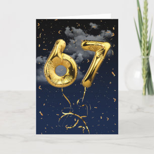 67th Birthday Gold Mylar Balloon and Confetti Card