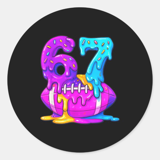 67th Birthday Ice Cream American Football Drip 6 7 Classic Round Sticker (Front)