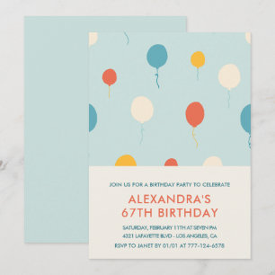 67th birthday invitations Balloons Blue