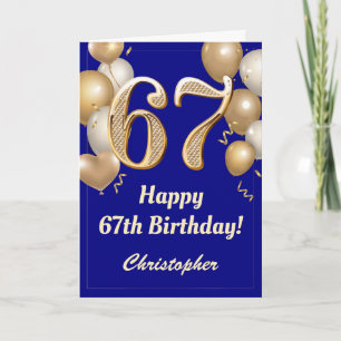 67th Birthday Navy Blue and Gold Balloons Confetti Card