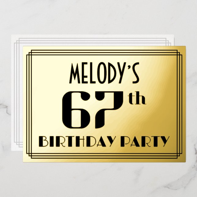 67th Birthday Party: Art Deco Look “67” and Name (Front/Back)