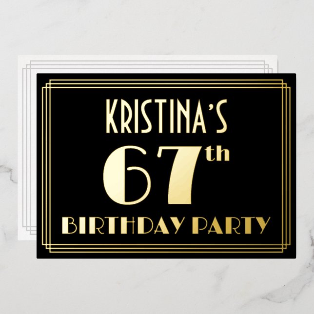 67th Birthday Party: Art Deco Look “67”, w/ Name (Front/Back)