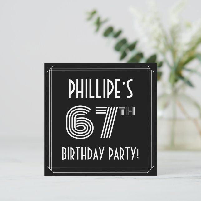 67th Birthday Party: Art Deco Style w/ Custom Name Invitation (Standing Front)