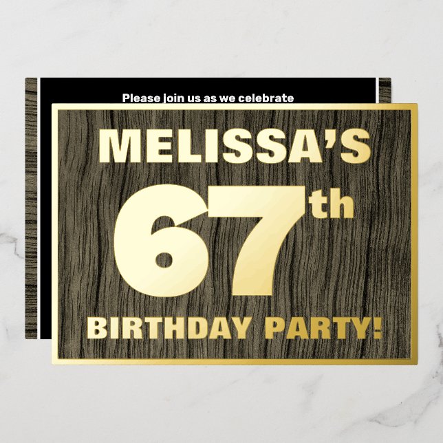67th Birthday Party: Bold, Faux Wood Grain Pattern (Front/Back)