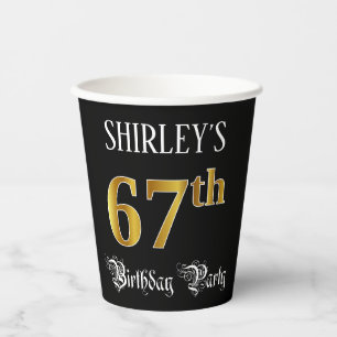 67th Birthday Party — Fancy Script, Faux Gold Look Paper Cups