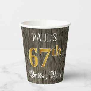 67th Birthday Party — Faux Gold & Faux Wood Look Paper Cups