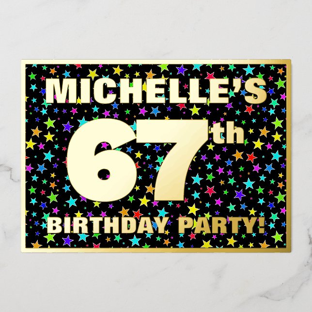 67th Birthday Party — Fun, Colourful Stars Pattern (Front)