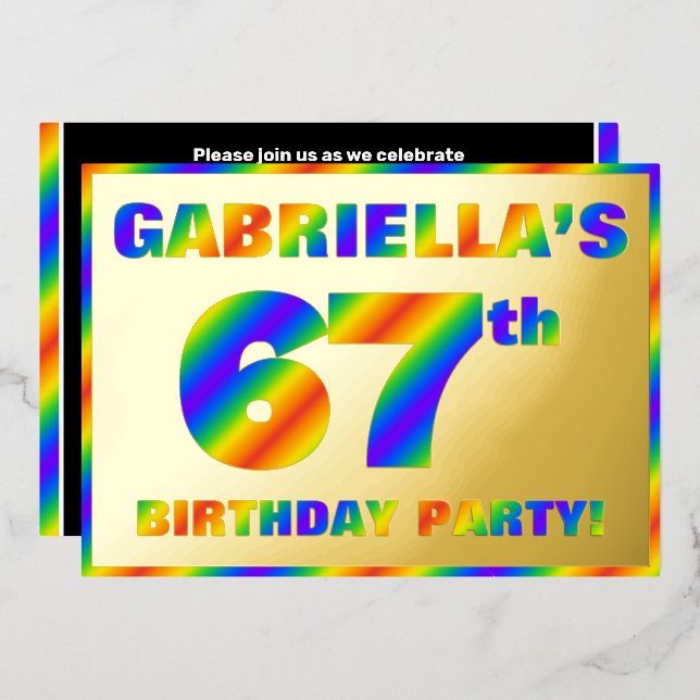 67th Birthday Party — Fun, Rainbow Spectrum “67” (Front/Back)