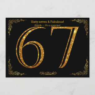 67th Birthday party,Gatsby styl,black gold glitter Invitation