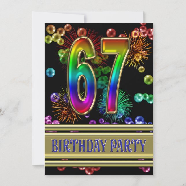 67th Birthday party Invitation with bubbles (Front)
