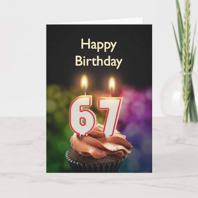 67th Birthday with cake and candles Card (Front)