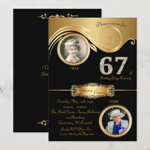 67th,Birthday Woman 67th,elegant art deco,black Invitation