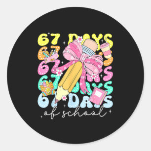 67th Day Of School 67 Days Pencil Coquette Bow Mem Classic Round Sticker