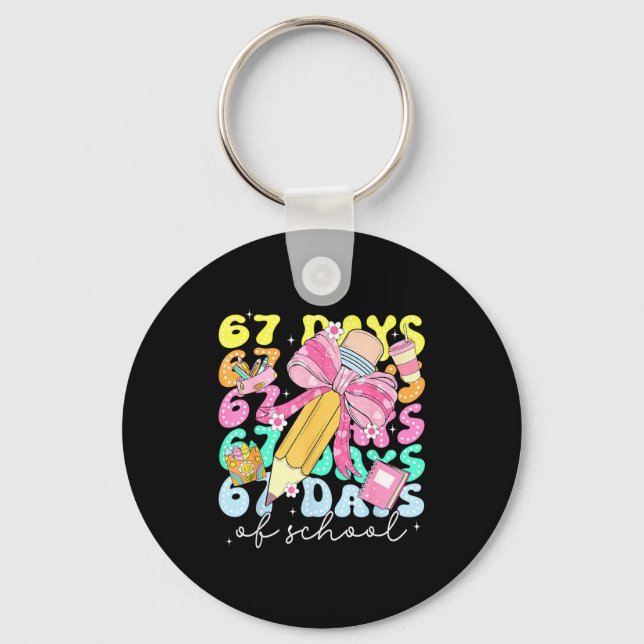 67th Day Of School 67 Days Pencil Coquette Bow Mem Key Ring (Front)