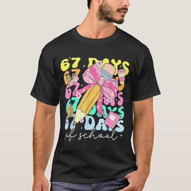 67th Day Of School 67 Days Pencil Coquette Bow Mem T-Shirt (Front)