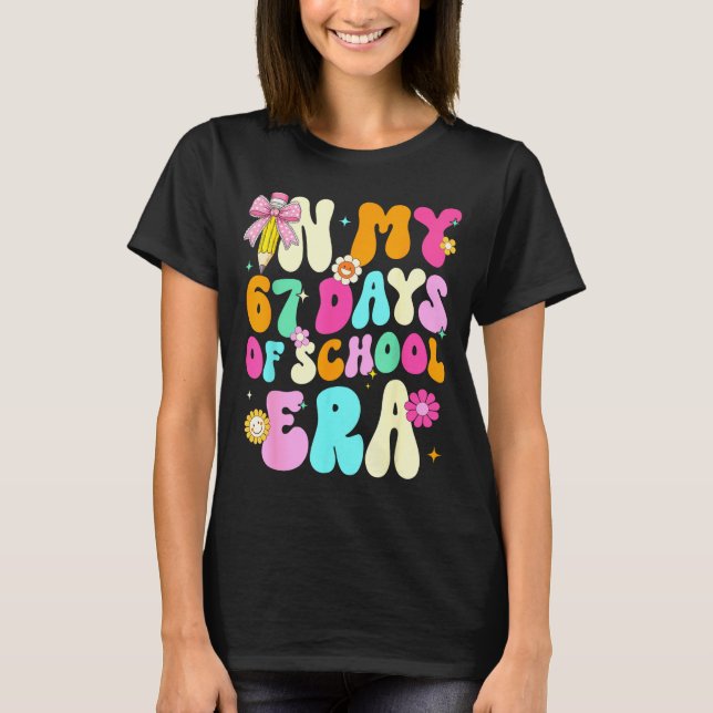 67th Day Of School 67 Days Pencil Coquette Bow Mem T-Shirt (Front)