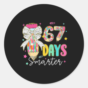 67th Day Of School 67 Days Smarter Coquette Bow Te Classic Round Sticker