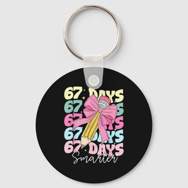 67th Day Of School 67 Days Smarter Coquette Bow Te Key Ring (Front)