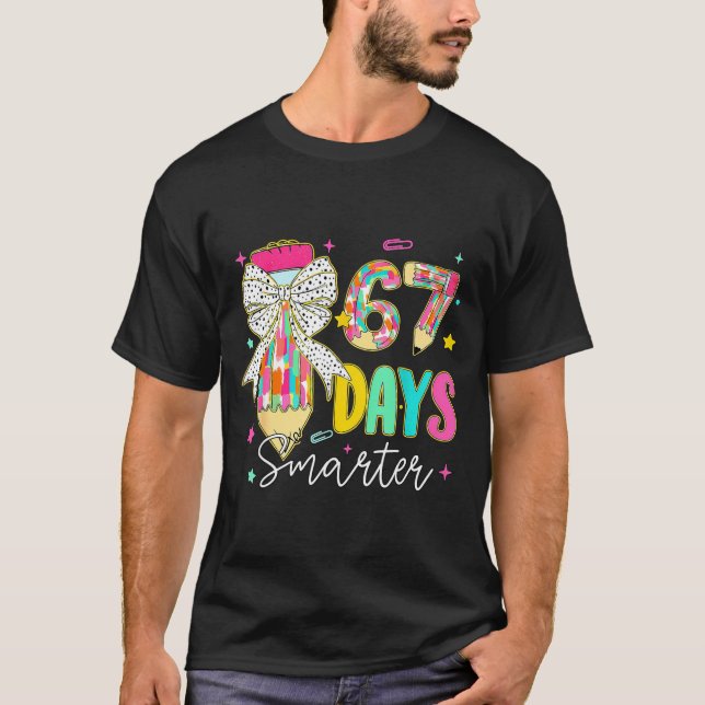 67th Day Of School 67 Days Smarter Coquette Bow Te T-Shirt (Front)