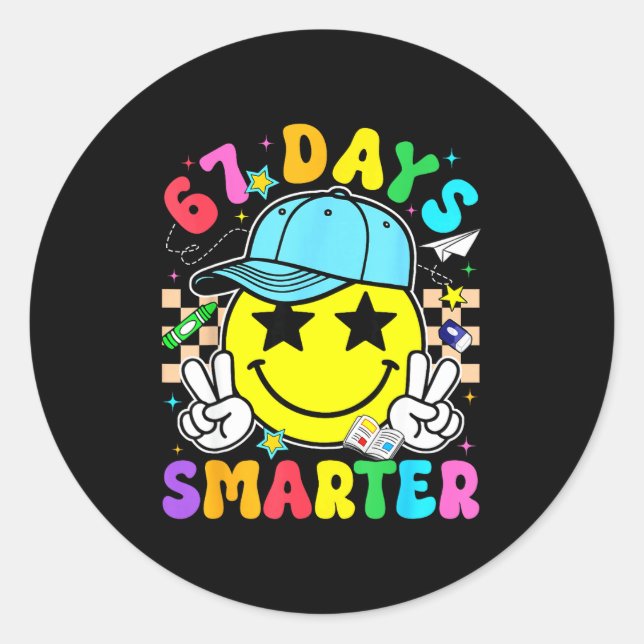 67th Day Of School 67 Days Smarter Teacher Boy Gir Classic Round Sticker (Front)