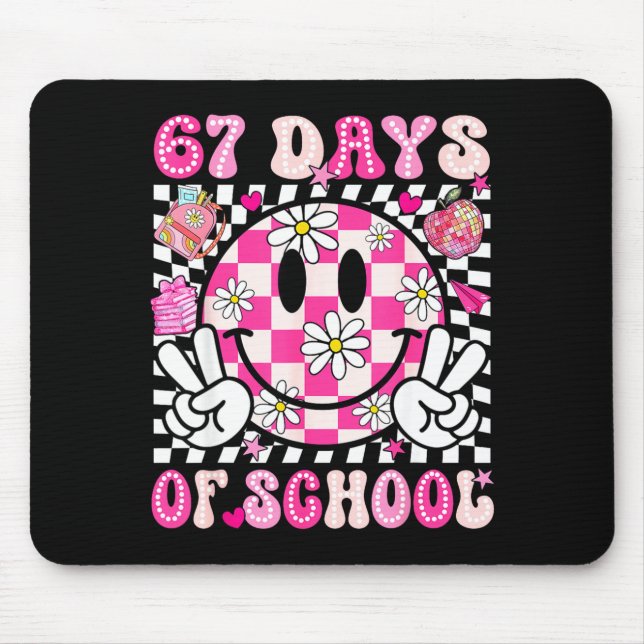 67th Day Of School 67 Days Smarter Teacher Girl Wo Mouse Mat (Front)
