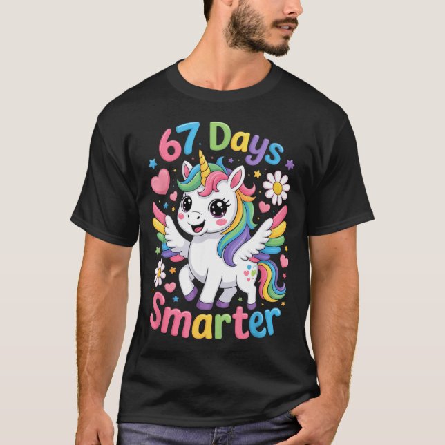 67th Day Of School 67 Days Smarter Unicorn Teacher T-Shirt (Front)
