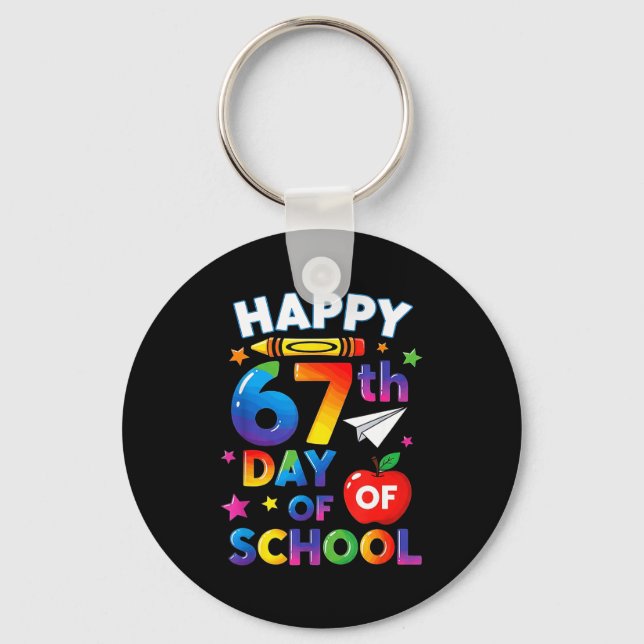 67th Day Of School Happy 67 Days Meme Teacher Kids Key Ring (Front)