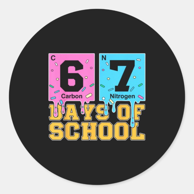 67th Day Of School Kids Funny Meme Six Seven Perio Classic Round Sticker (Front)