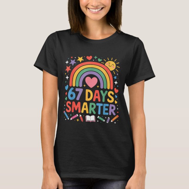 67th Day Of School Meme 67 Days Smarter Rainbow Ki T-Shirt (Front)