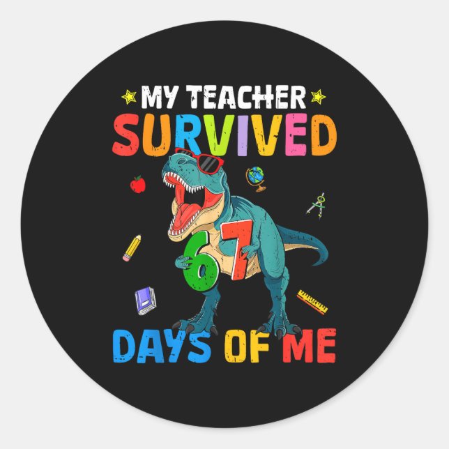 67th Day Of School My Teacher Survived 67 Days Boy Classic Round Sticker (Front)