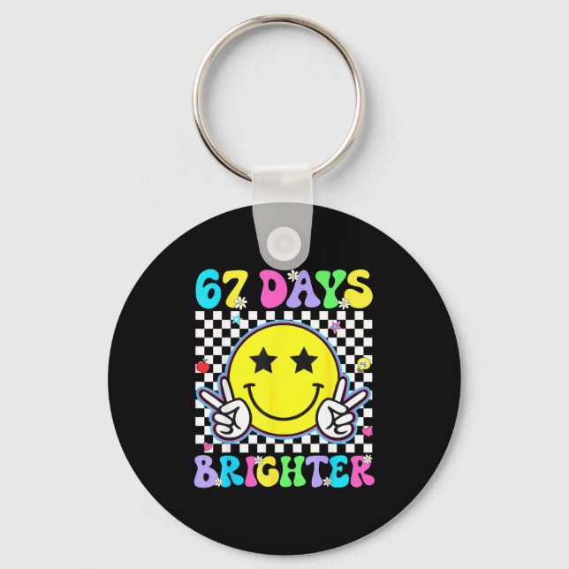67th Day Of School Shirt 67 Days Brighter Teacher  Key Ring (Front)