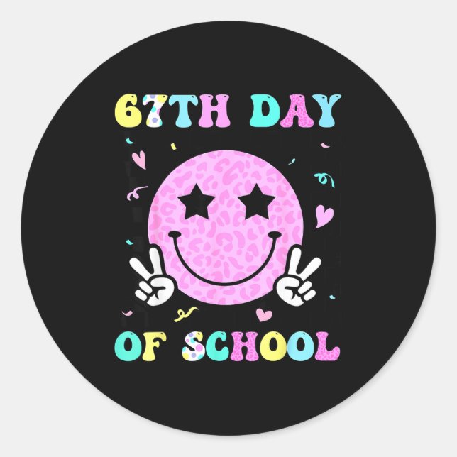67th Day Of School Smile Face Six Seven Meme Girls Classic Round Sticker (Front)