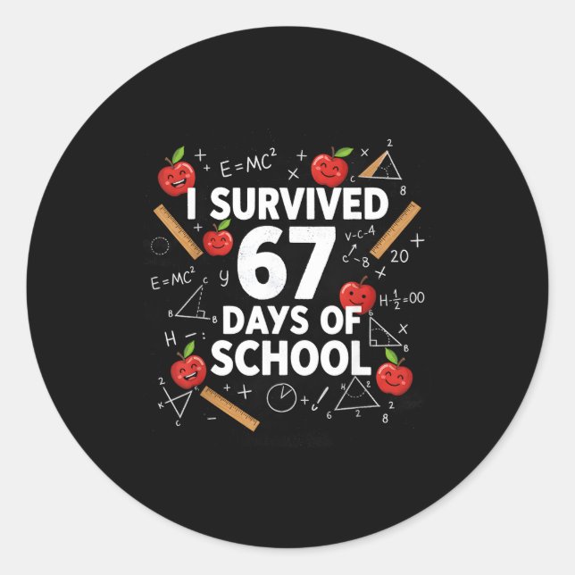 67th Day Of School Teacher Kids 67 Math Numbers 10 Classic Round Sticker (Front)