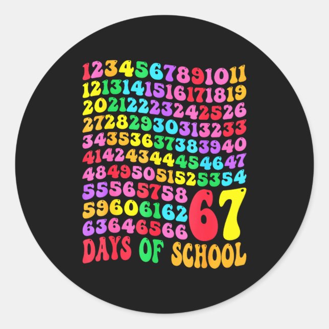 67th Day Of School Teacher Kids 67 Math Numbers 10 Classic Round Sticker (Front)
