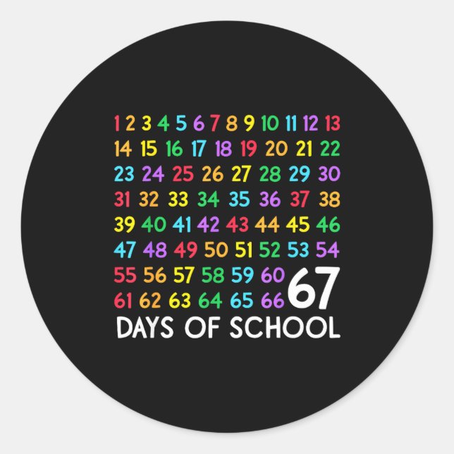 67th Day Of School Teacher Kids 67 Math Numbers 10 Classic Round Sticker (Front)