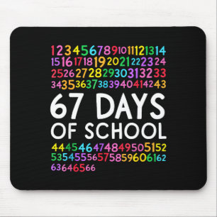 67th Day Of School Teacher Kids 67 Math Numbers 10 Mouse Mat