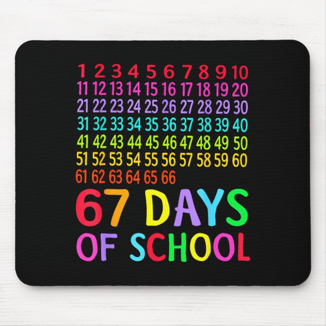 67th Day Of School Teacher Kids 67 Math Numbers 10 Mouse Mat (Front)