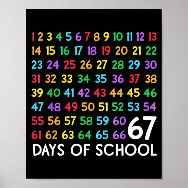 67th Day Of School Teacher Kids 67 Math Numbers 10 Poster (Front)