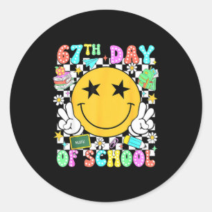 67th Day Of School Teacher Kids 67 Smile Face 100t Classic Round Sticker
