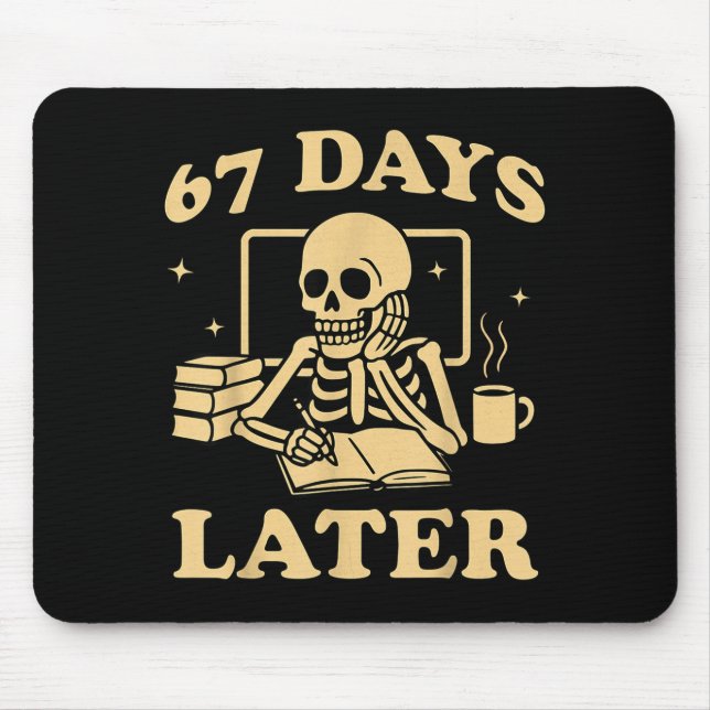 67th Day Of School Teacher Skeleton Funny 6 7 Meme Mouse Mat (Front)