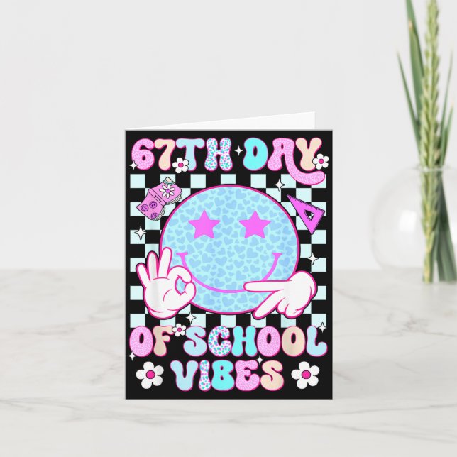 67th Day Of School Vibes 67 Meme Cute Smile Face T Card (Front)