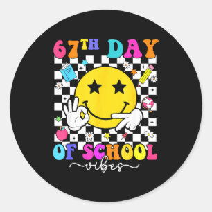 67th Day Of School Vibes 67 Meme Cute Smile Face T Classic Round Sticker